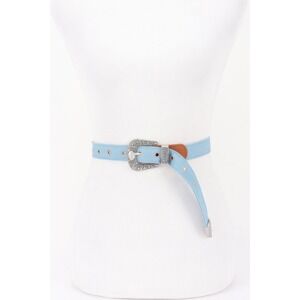 Denim Western Belt Women One Size Light Blue Engraved Buckle